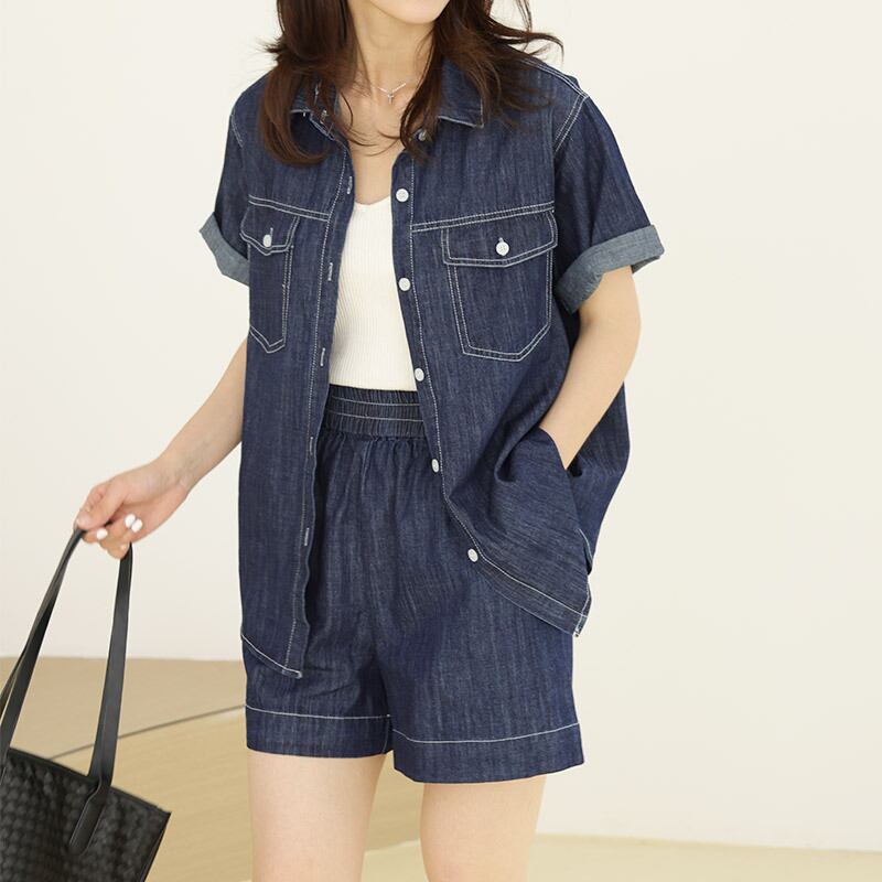 新商品 デニム 超人気 半袖トップスⅹパンツセット <U-8233>