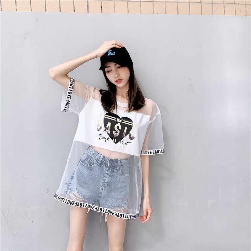 売り切れ必至 レイヤード風 個性派 チュール ゆったり半袖 Tシャツ全4色 ＜U-8157＞