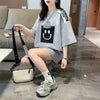 エレガントな立体ジャガードルーズウールパッチステッチ半袖Tシャツ<U-2901>
