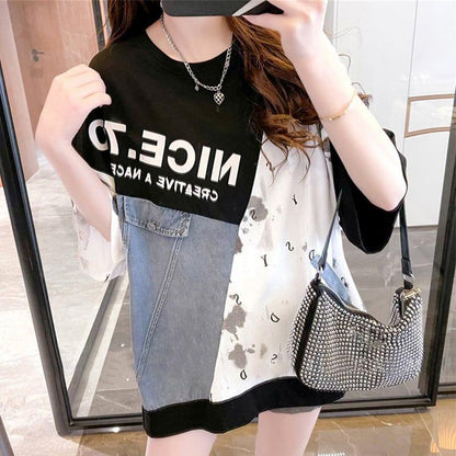 スタイリッシュ 切り替え 一目惚れ プリント Tシャツ カットソー＜U-3102＞