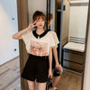 美人度アップ シフォン スウィート 半袖 Tシャツ ショートパンツ セットアップ ＜U-9234＞