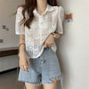 ファッション 透かし彫り 美人度アップ POLOネック Tシャツ カットソー＜U-3234＞