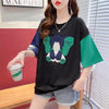 気質漫画カラーマッチング偽ツーピース半袖Tシャツ<U-2997>