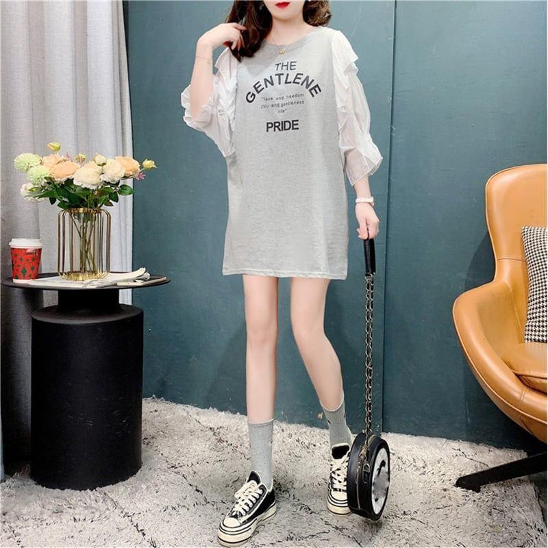 個性的なデザイン 切り替え スタイリッシュ ワンピース Tシャツ カットソー＜U-3117＞