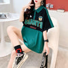 ファッションカジュアルネットレッドルーズポロカラー半袖Tシャツ<U-2856>
