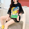 デザインセンス中空プリントTシャツルーズトップス<U-2877>