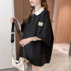 おすすめ POLOネック シンプル フリル ロング Tシャツ 三色 ゆったり半袖 ＜U-3055＞