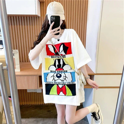 清純甘くて女子力UP ラウンドネック 一目惚れ カートゥーンプリント Tシャツ＜U-2817＞