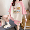 ルーズ レトロ プリント Tシャツ + ショートパンツ セットアップ U-13278