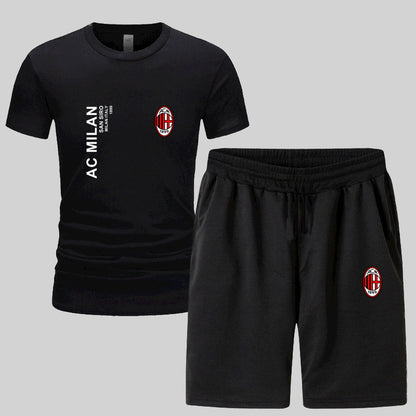 スポーツウェア ロゴ入り 半袖 Tシャツ + ハーフパンツ セットアップ U-13127