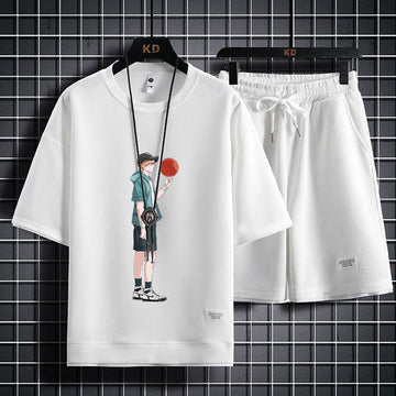 男女兼用 上質 プリント Tシャツ & ショーツ セットアップ U-13247
