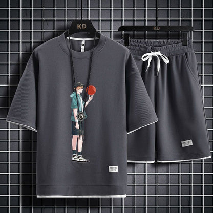 男女兼用 上質 プリント Tシャツ & ショーツ セットアップ U-13247