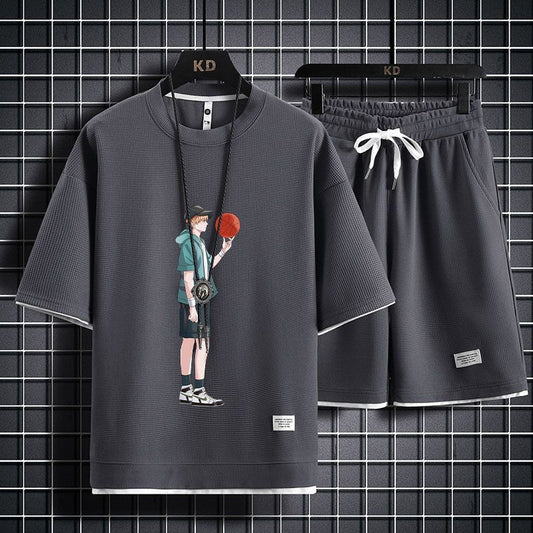 男女兼用 上質 プリント Tシャツ & ショーツ セットアップ U-13247