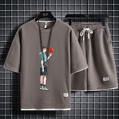 男女兼用 上質 プリント Tシャツ & ショーツ セットアップ U-13247