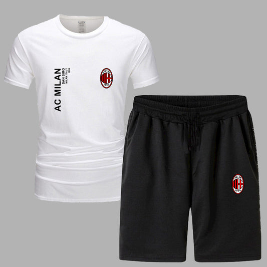 スポーツウェア ロゴ入り 半袖 Tシャツ + ハーフパンツ セットアップ U-13127