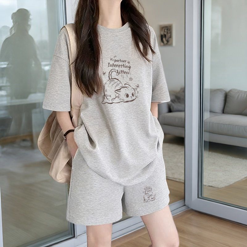 早い者勝ち プリント Tシャツ & ショーツ セットアップ U-80092