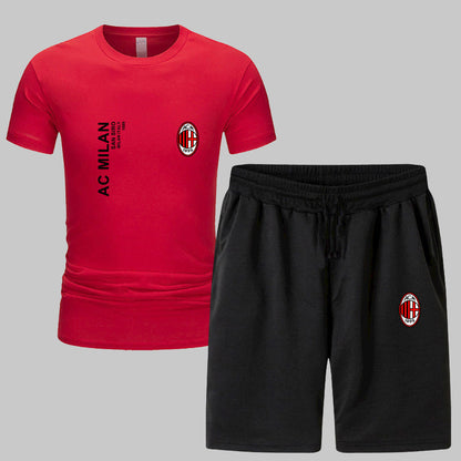 スポーツウェア ロゴ入り 半袖 Tシャツ + ハーフパンツ セットアップ U-13127