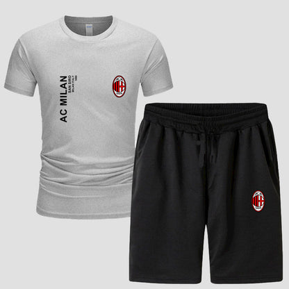 スポーツウェア ロゴ入り 半袖 Tシャツ + ハーフパンツ セットアップ U-13127