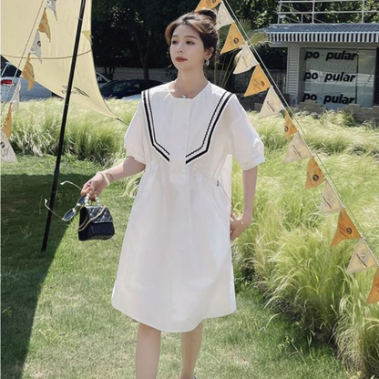 一枚で主役 マリン風 パフスリーブ ワンピース U-80024