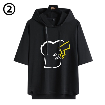 男女兼用 フッド付き カジュアル 半袖 Tシャツ U-13427
