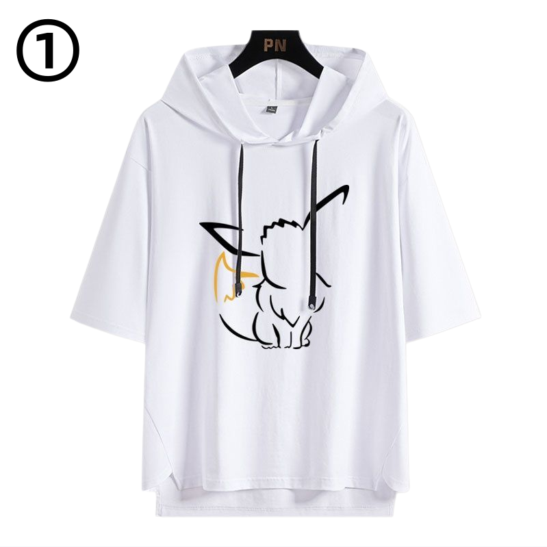 男女兼用 フッド付き カジュアル 半袖 Tシャツ U-13427