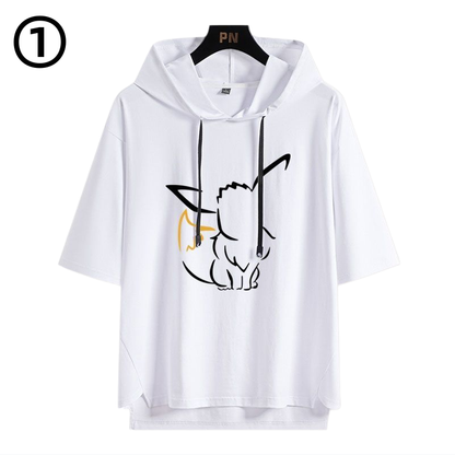 男女兼用 フッド付き カジュアル 半袖 Tシャツ U-13427