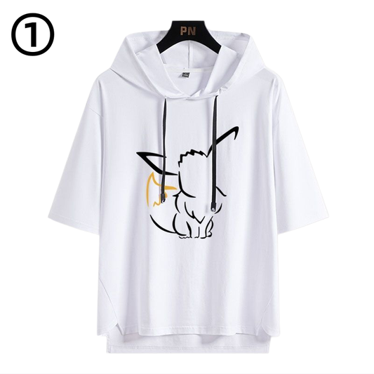 男女兼用 フッド付き カジュアル 半袖 Tシャツ U-13427