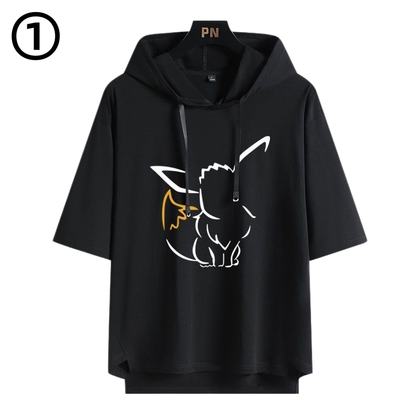 男女兼用 フッド付き カジュアル 半袖 Tシャツ U-13427