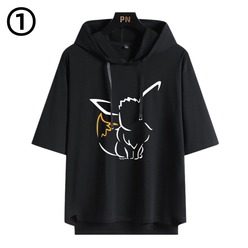 男女兼用 フッド付き カジュアル 半袖 Tシャツ U-13427