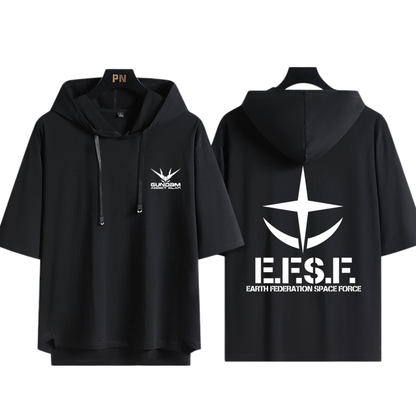 男女兼用 フッド付き カジュアル 半袖 Tシャツ U-13434