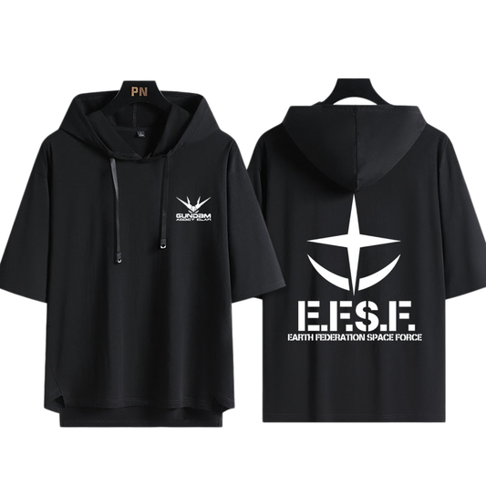 男女兼用 フッド付き カジュアル 半袖 Tシャツ U-13434