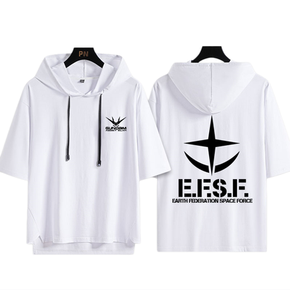 男女兼用 フッド付き カジュアル 半袖 Tシャツ U-13434
