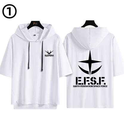 男女兼用 フッド付き カジュアル 半袖 Tシャツ U-13434
