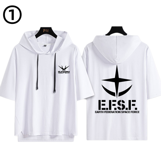 男女兼用 フッド付き カジュアル 半袖 Tシャツ U-13434