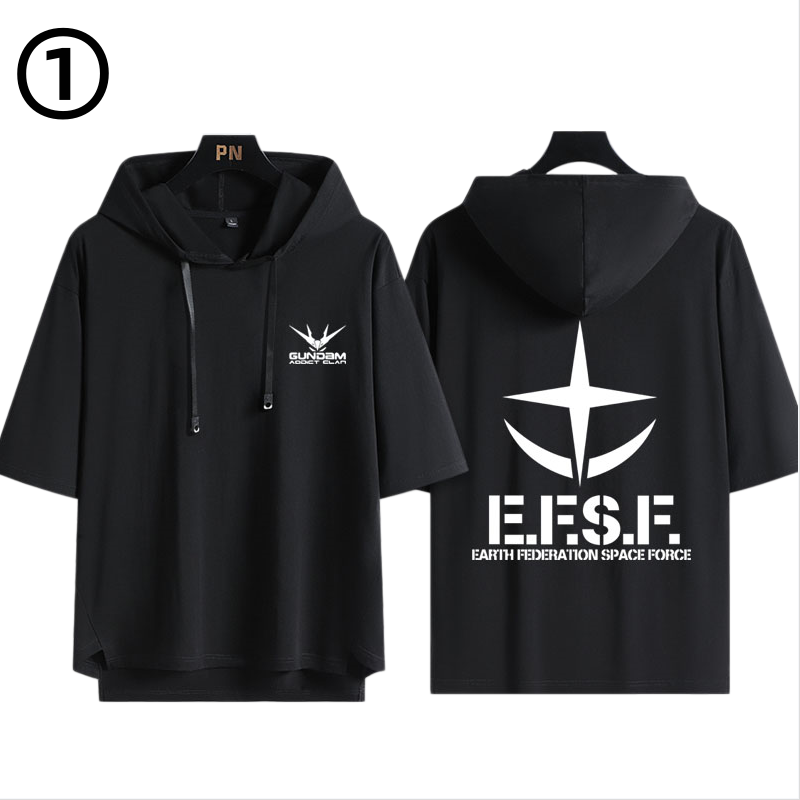 男女兼用 フッド付き カジュアル 半袖 Tシャツ U-13434