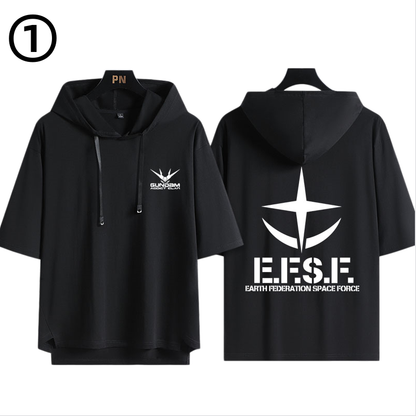 男女兼用 フッド付き カジュアル 半袖 Tシャツ U-13434