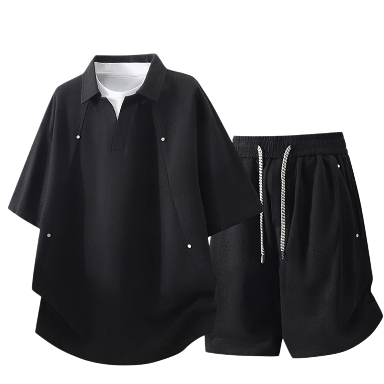 男女兼用 レイヤード Tシャツ & ショーツ セットアップ U-80086