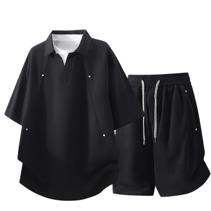 男女兼用 レイヤード Tシャツ & ショーツ セットアップ U-80086