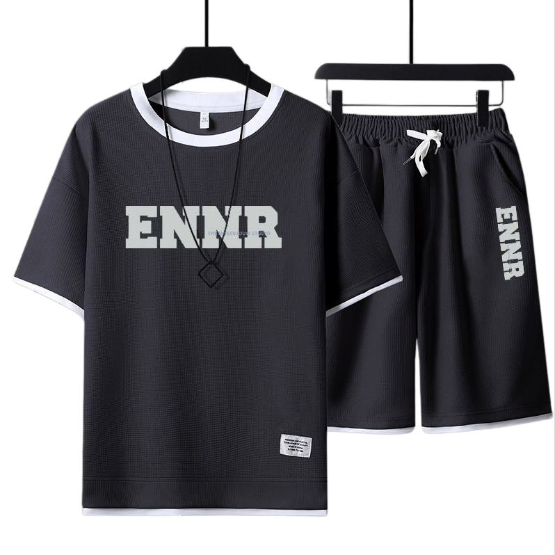 男女兼用 プリント 配色 Tシャツ & ショーツ セットアップ U-80090