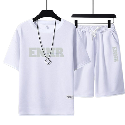 男女兼用 プリント 配色 Tシャツ & ショーツ セットアップ U-80090