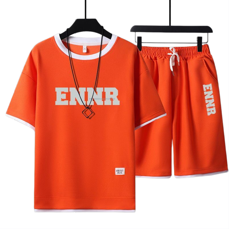 男女兼用 プリント 配色 Tシャツ & ショーツ セットアップ U-80090