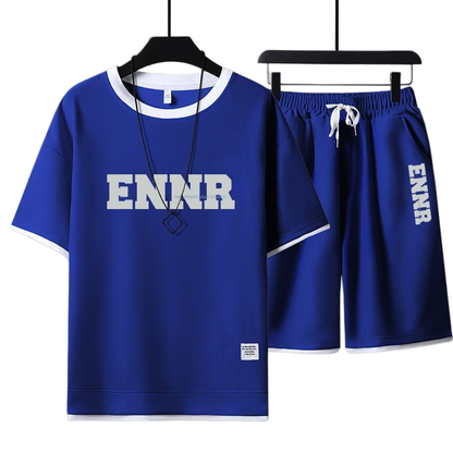 男女兼用 プリント 配色 Tシャツ & ショーツ セットアップ U-80090
