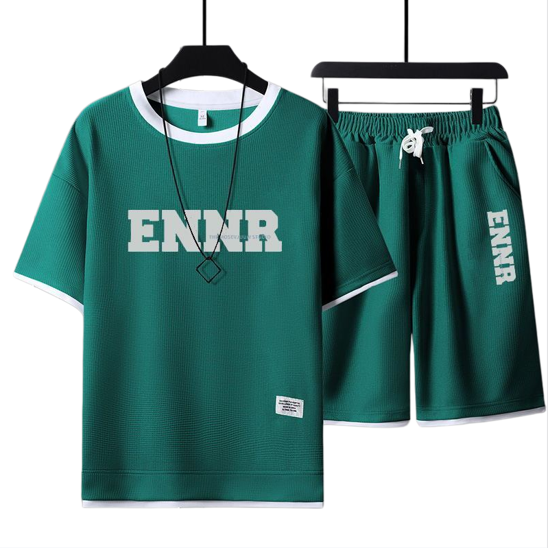 男女兼用 プリント 配色 Tシャツ & ショーツ セットアップ U-80090