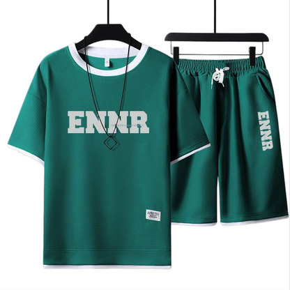 男女兼用 プリント 配色 Tシャツ & ショーツ セットアップ U-80090