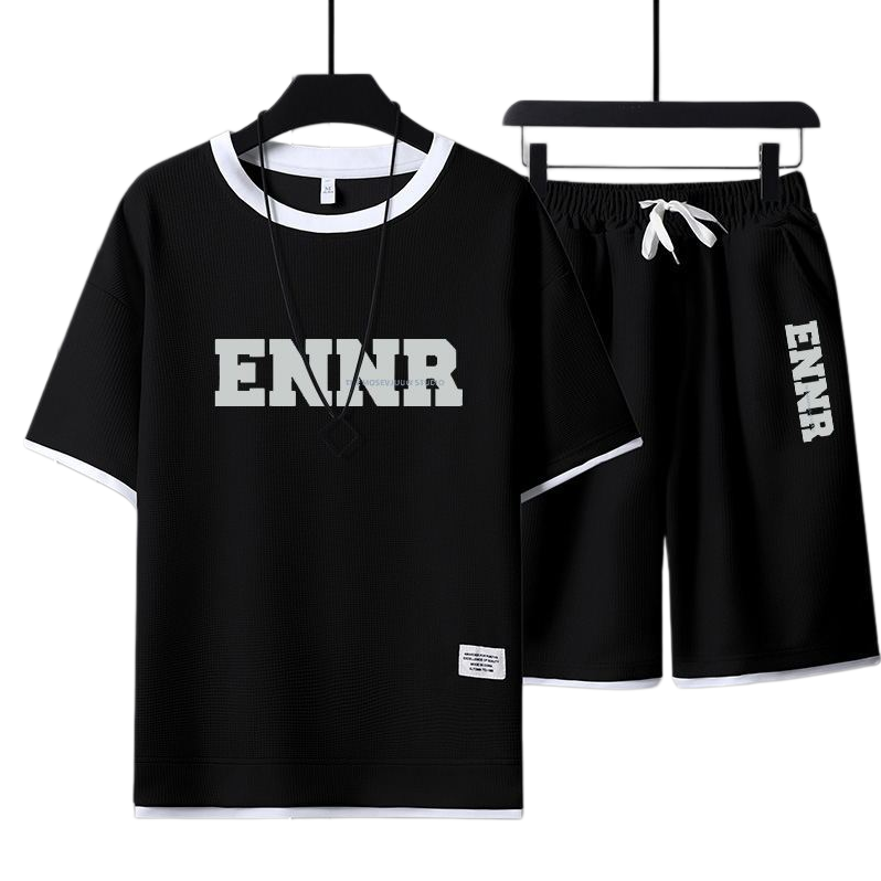 男女兼用 プリント 配色 Tシャツ & ショーツ セットアップ U-80090