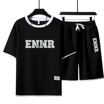 男女兼用 プリント 配色 Tシャツ & ショーツ セットアップ U-80090