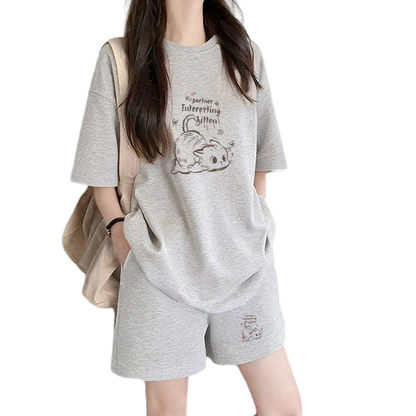 早い者勝ち プリント Tシャツ & ショーツ セットアップ U-80092