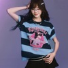 男女兼用 プリント 配色 ボーダー カジュアル Tシャツ F-13497