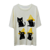 丸首 黒猫プリント 合わせやすい カジュアル 万能 着瘦せ Tシャツ F-50092