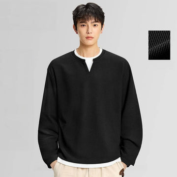 秋物新作 ワッフル素材 レイヤード風 Tシャツ U-80125